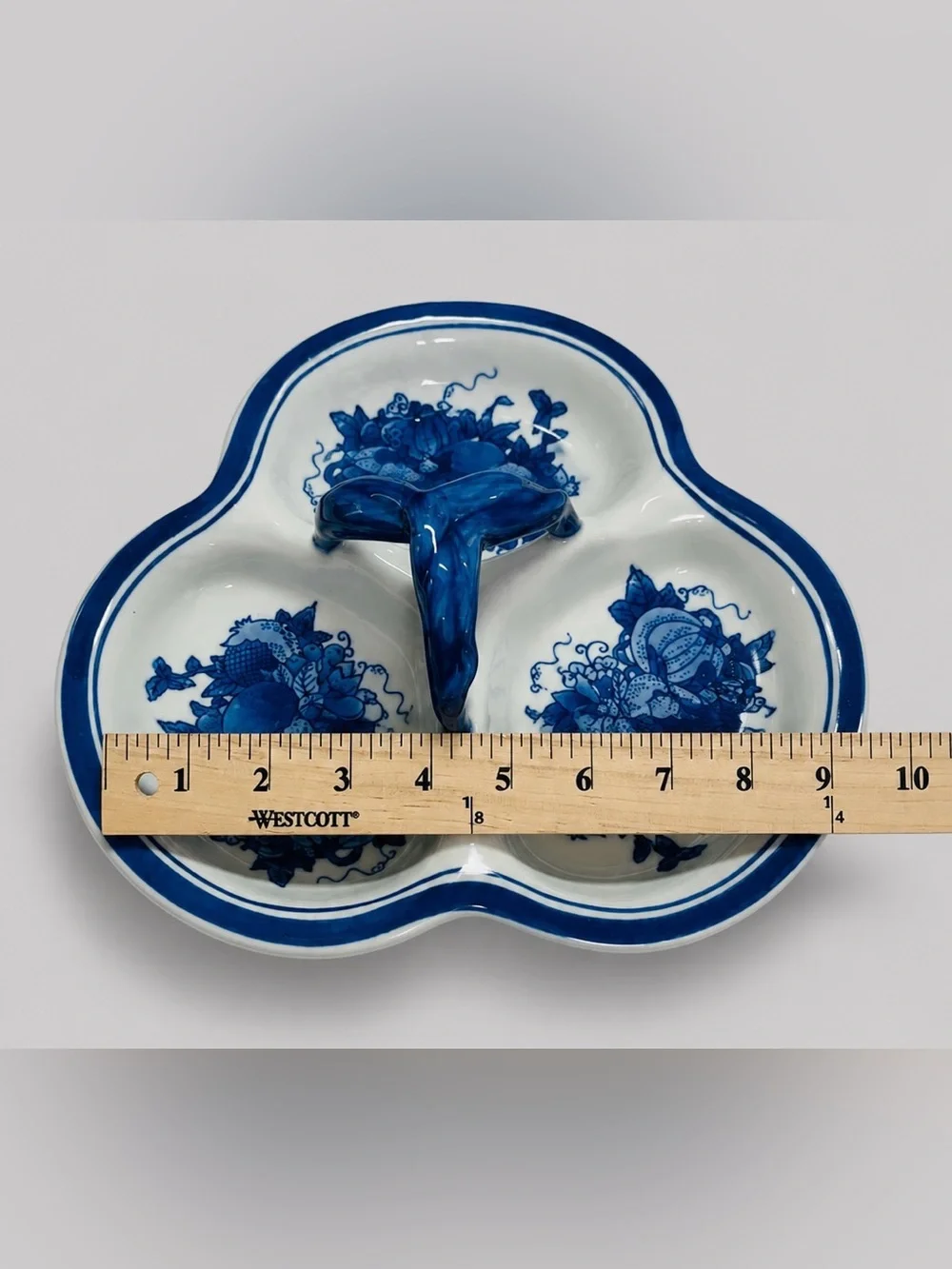 Vintage Nantucket Blue White Porcelain 3 Divided Snack Serving Relish Tray